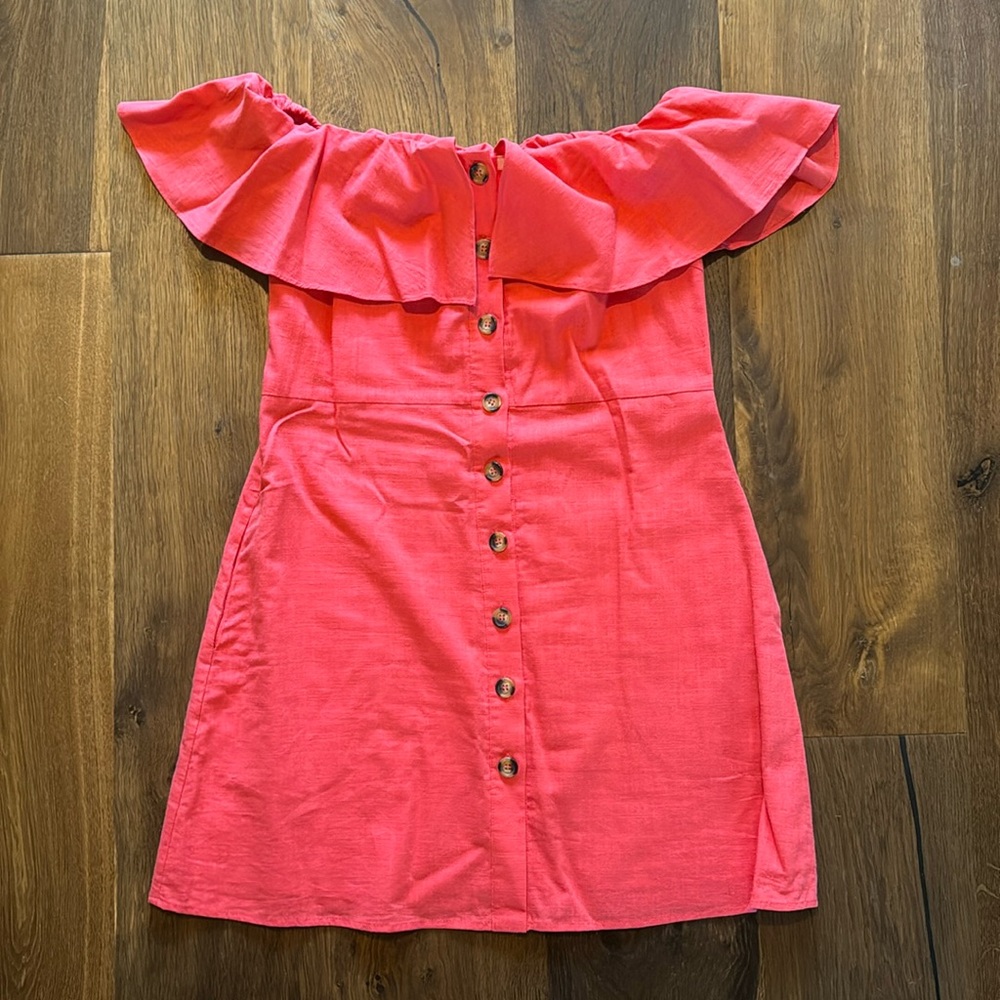 Strapless coral mini dress by Fantastic Fawn, size large